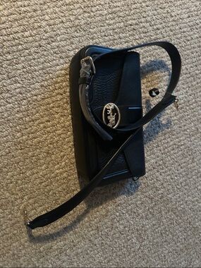 Coach Black Pebbled Leather Crossbody with Gold Oval Logo